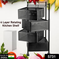 Rotating Kitchen Trolley Organizer - 3/4 Tier Metal Storage Rack with Wheels