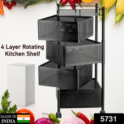Rotating Kitchen Trolley Organizer - 3/4 Tier Metal Storage Rack with Wheels - second image