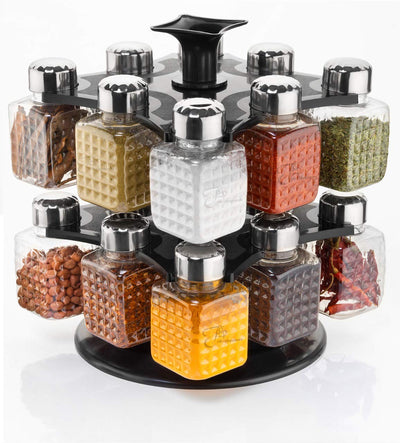 Revolving 16-Jar Spice Rack Organizer - 360° Rotating Condiment Set