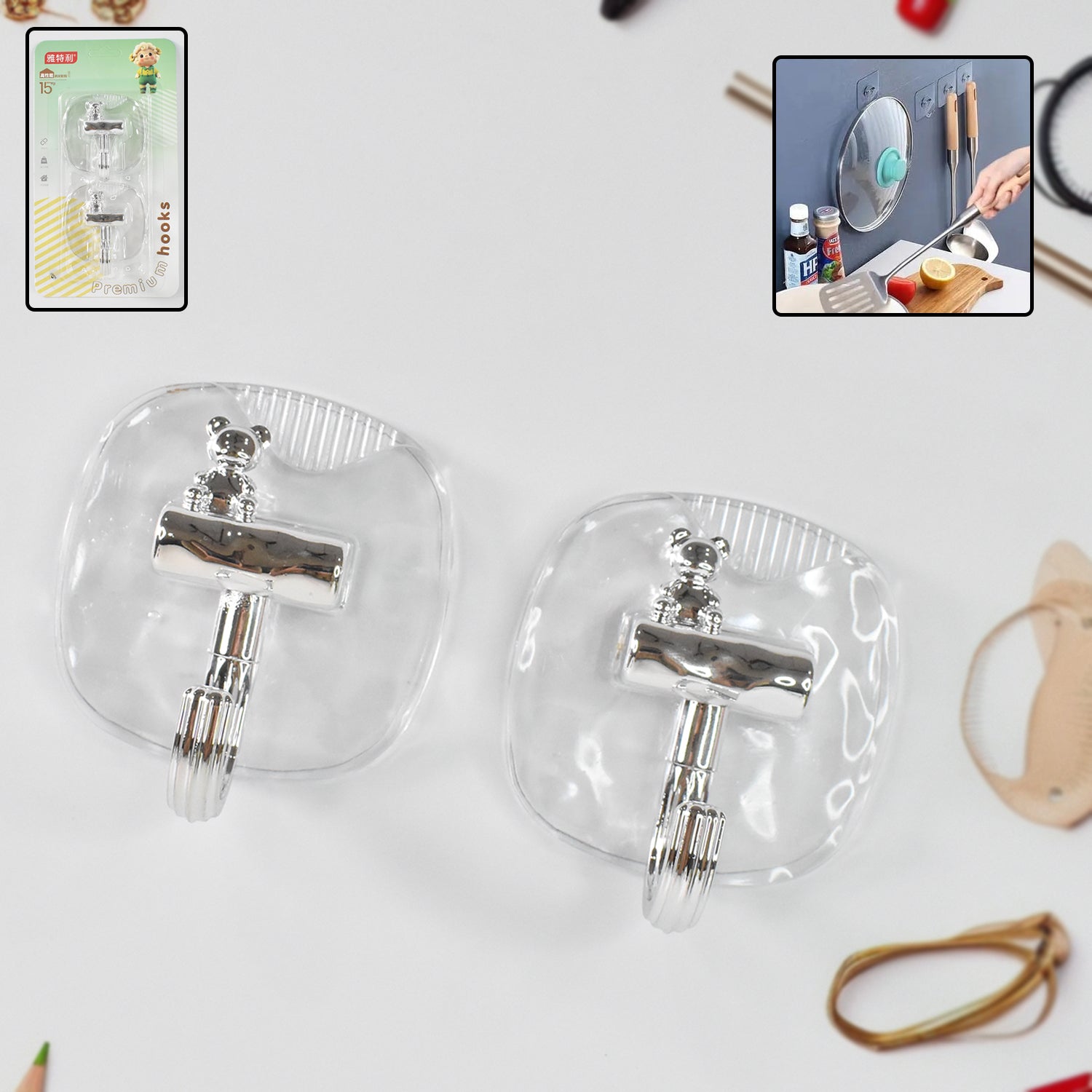 Large Plastic Self Adhesive Wall Hooks (2 Pc) - LootFaat