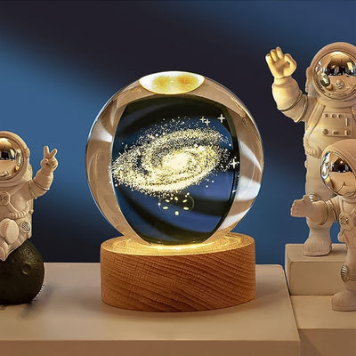 3D Crystal Ball Lamp with Wooden Base - Night Light for Home Decor
