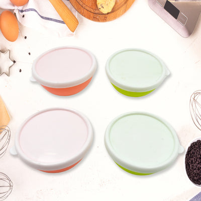 Multipurpose Small Round Plastic Bowl  Katori With Lid Microwave Safe Reusable Lightweight Bowl Dishwasher Safe Chutney Bowl (4 Pcs Set)