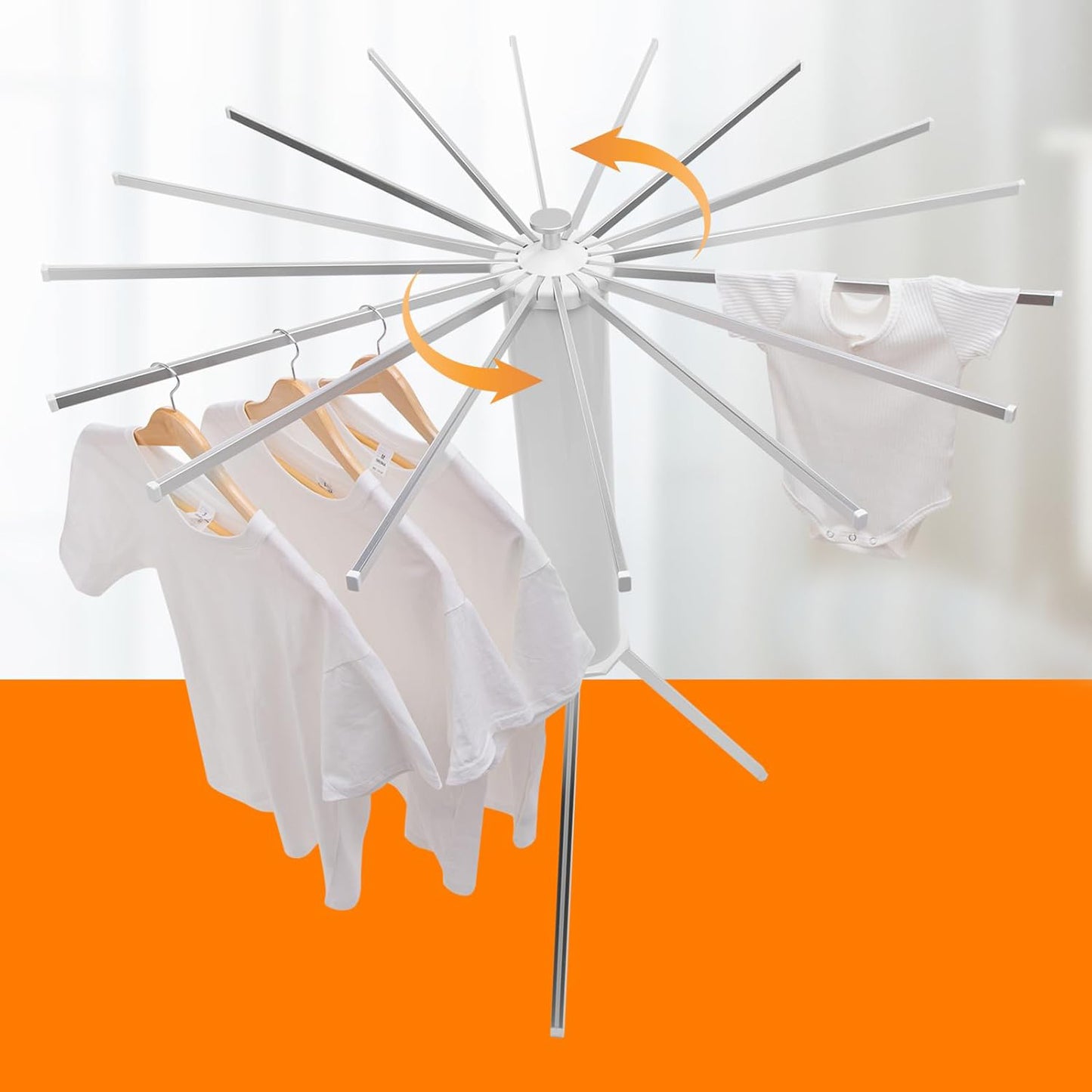 Foldable Rotary Clothes Drying Rack - 16 Rods, 360° Rotation