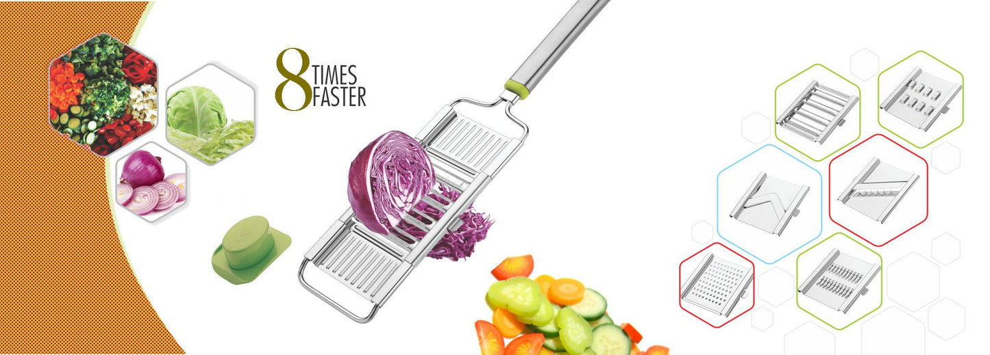 6 In 1 Stainless Steel Kitchen Chips Chopper Cutter Slicer And Grater With Handle - LootFaat