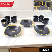 8237 Sweet Buzz Ceramic Tea  Cups  Mug Set With Seashell Shape Serving Bowl Milk Cup Coffee Cup Tea Cup Breakfast Cup Drinking Mug Or Outdoor For Household Gift For Birthday Wedding Party (8 Pcs Set)