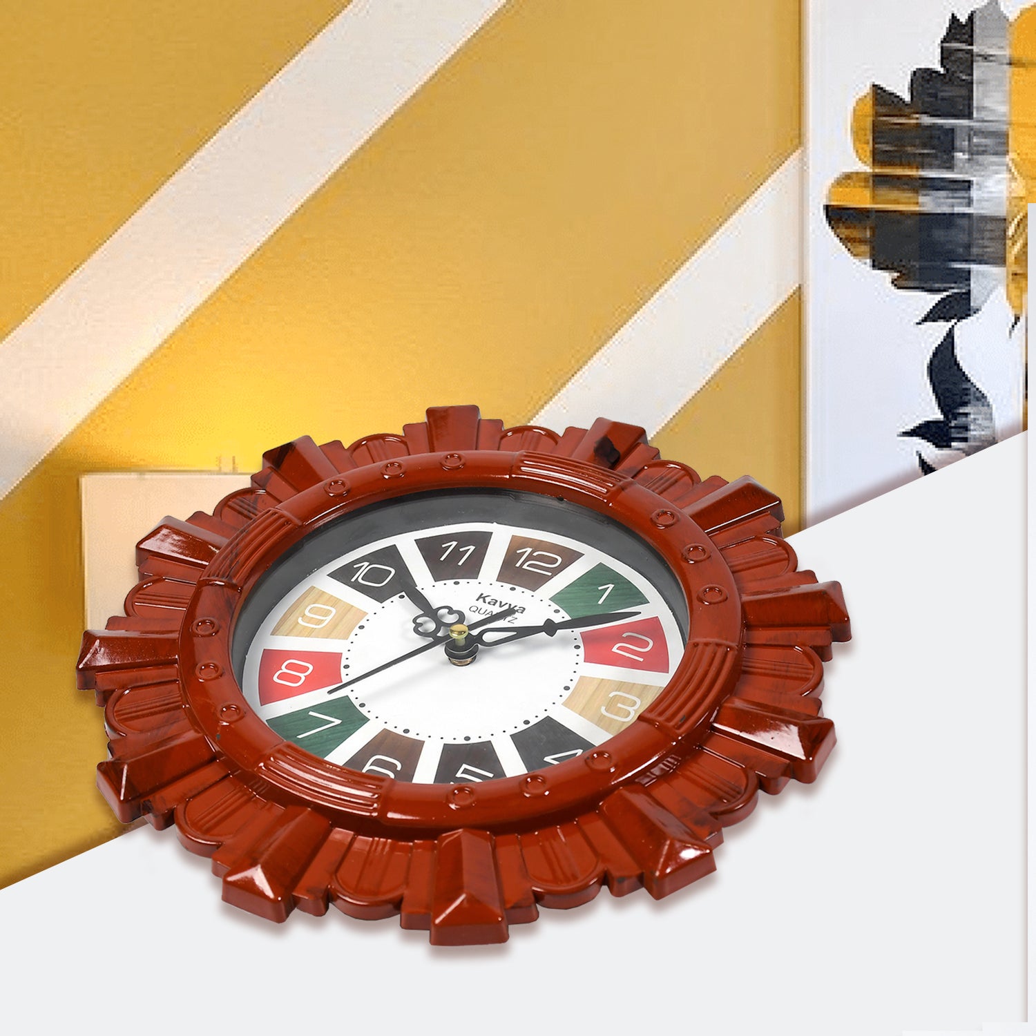 Wooden Look Designer Wall Clock Plastic Decorative Latest Wall Clock Battery Operated Round Easy To Read For Roomhomekitchenbedroomofficeschool - LootFaat