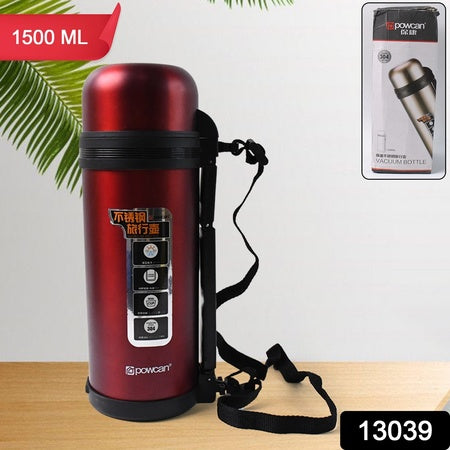 13039 Liter Stainless Steel Water Bottle With Straw Strap  Handle  Vacuum Insulated Thermos Flask Double-walled Coffee Thermos Flask Leak-proof Water Bottle For Sports Fitness Gym (1500ml)