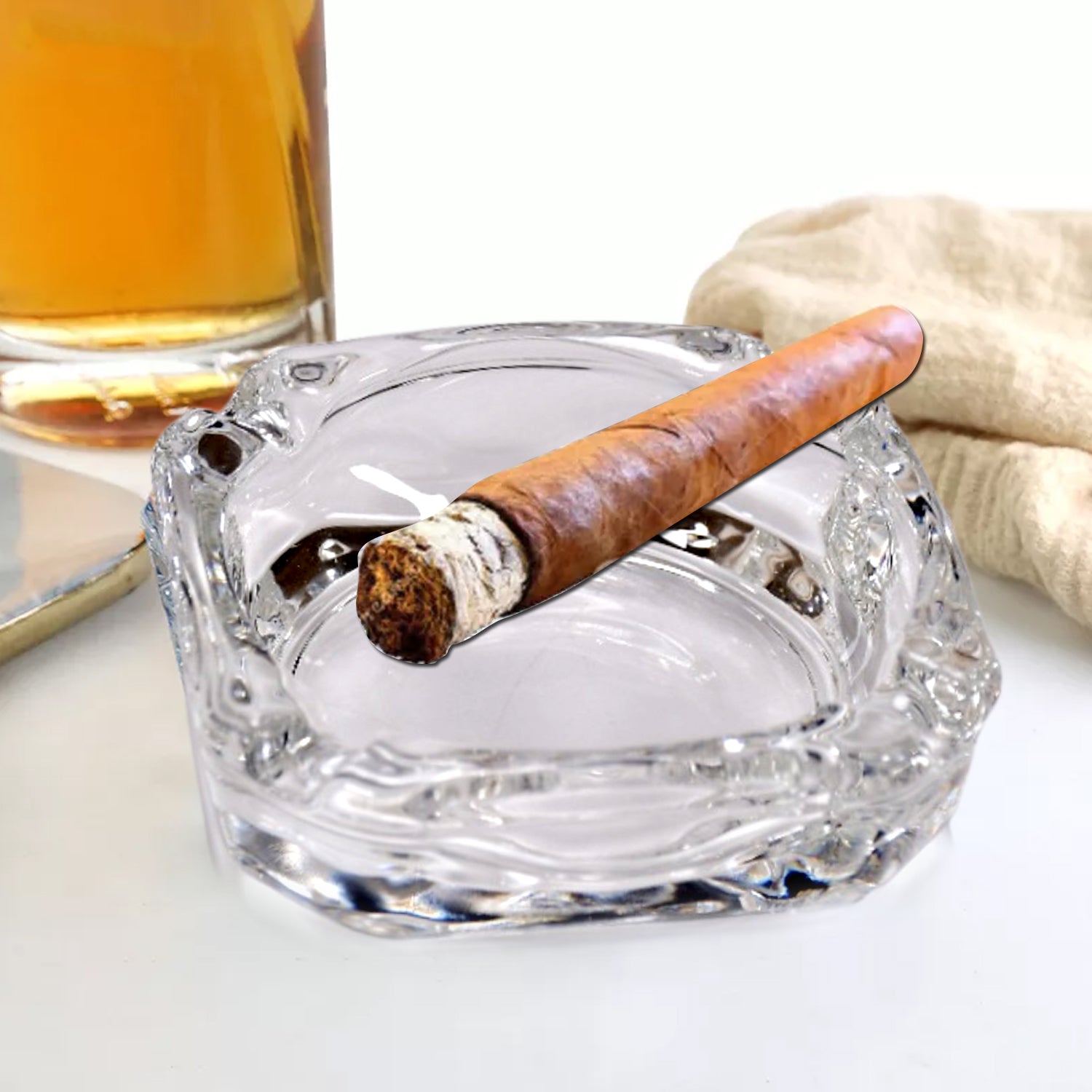 Glass Brunswick Crystal Quality Cigar Cigarette Ashtray Round Tabletop For Home Office Indoor Outdoor Home Decor - LootFaat