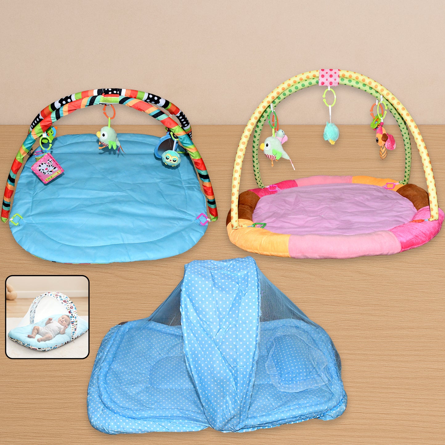 Baby Play Gym & Sleeping Mat with Mosquito Net & Hanging Toys