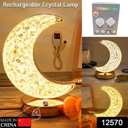 Crystal Table Lamp  Moon Shape Touch Control Lamp With 3 Color  Metal Bedside Lamp For Kids Bedroom Romantic Desktop Nightstand  Stepless Dimming Usb Charging Touch Night Light - LootFaat