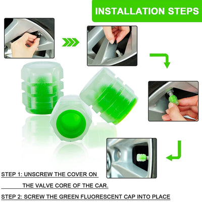 Glow in the Dark Tire Valve Caps - Luminous Car Tire Air Stem Covers (4 Pcs) - second image
