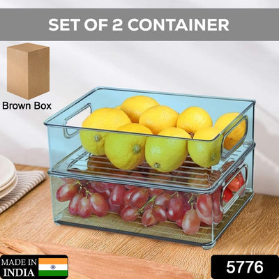 Stackable Fridge Organizer Bins - Set of 2 Clear Plastic Food Storage Containers with Handles