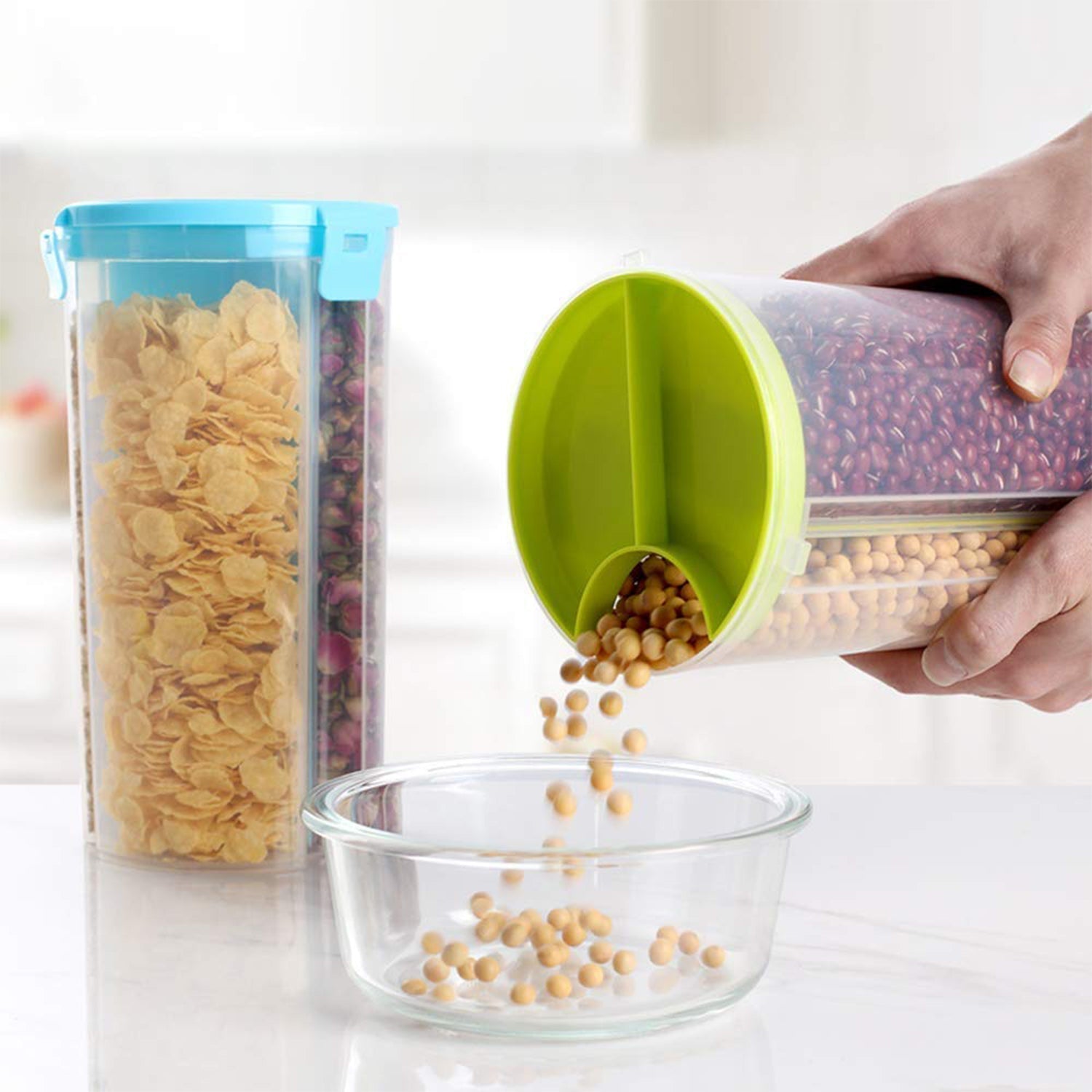 3 In 1 Transparent Air Tight Storage Dispenser Container (With Color Box) - LootFaat