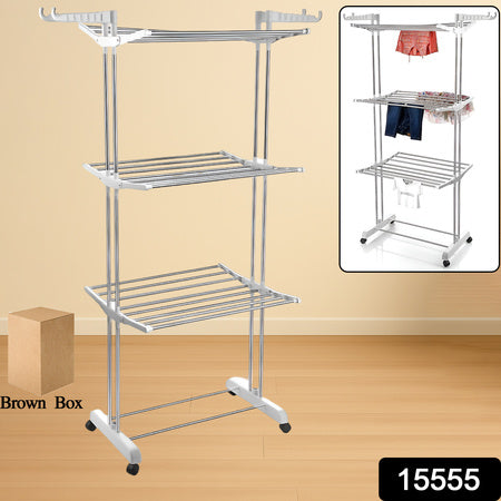 3-Tier Foldable Stainless Steel Clothes Drying Rack with Wheels