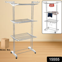 3-Tier Foldable Stainless Steel Clothes Drying Rack with Wheels