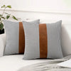Leather & Cotton Cushion Covers 16x16 Inch - Soft Decorative Pillow Cases (Pair)