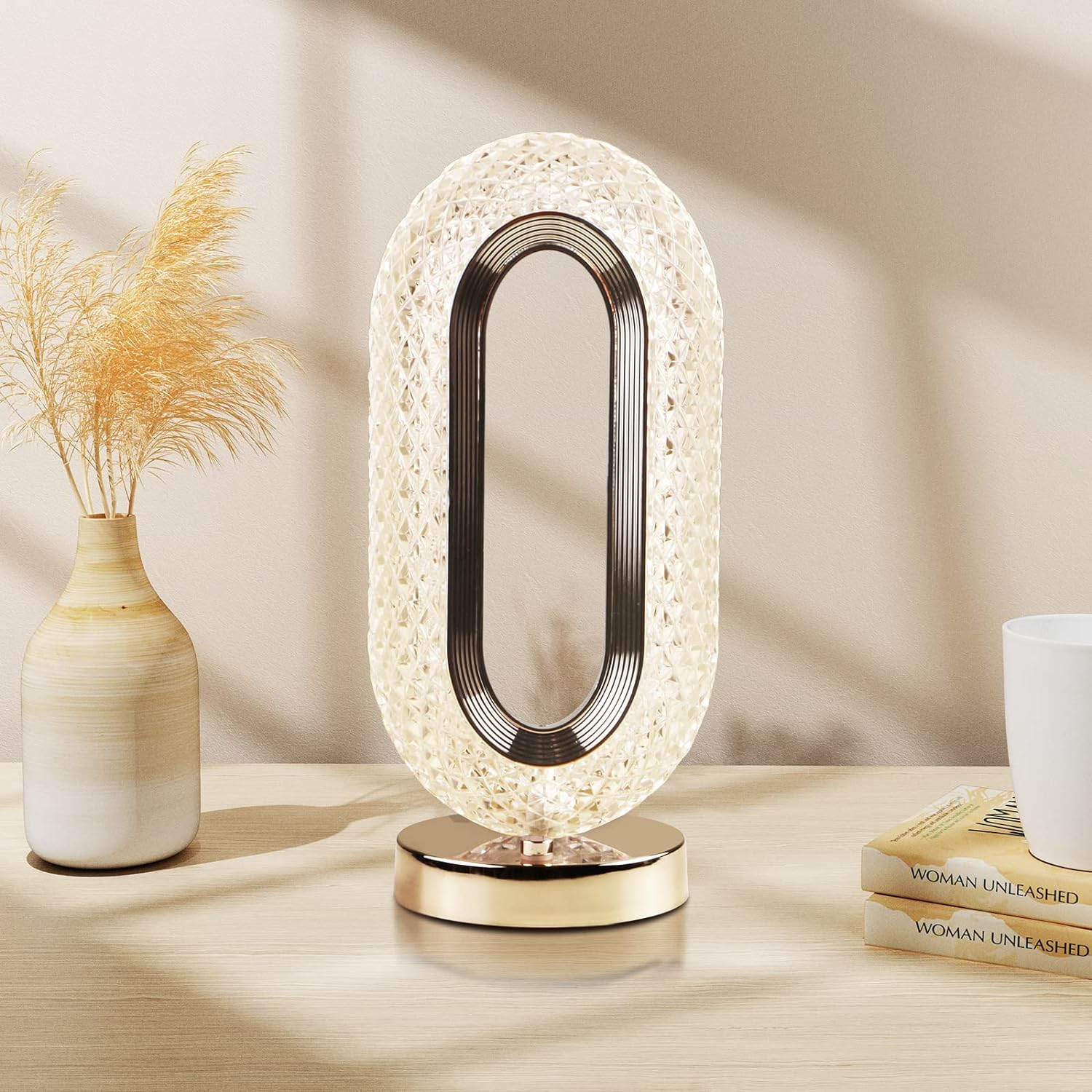 Touch Control Crystal Table Desk Lamp 3-way Dimmable Light Usb Rechargeable Crystal Diamond Table Lamp Exquisite Night Stand Light Lamp Beside Lamp For Bedroom Living Room Decorative Desk Lamp - LootFaat