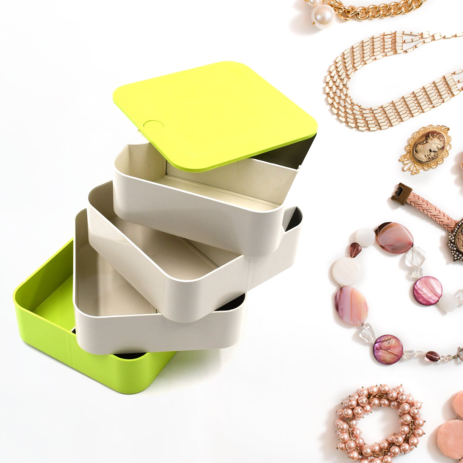 4 Layers Jewelry Box 360 Degree Rotating Jewelry Box Jewelry And Earring Organizer Box Accessory Storage Box - LootFaat