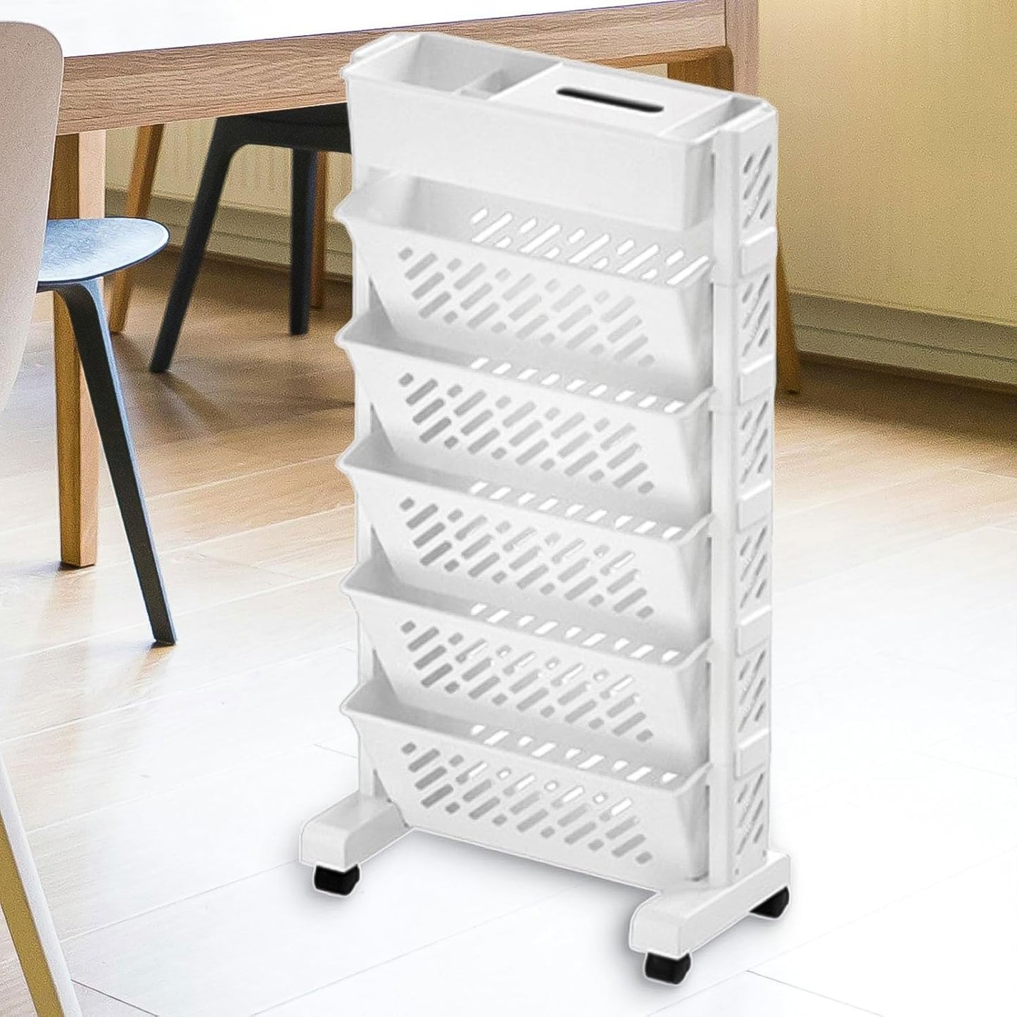 5-Tier Rolling Bookshelf Organizer - Rotatable Plastic Storage Rack