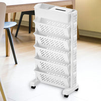 5-Tier Rolling Bookshelf Organizer - Rotatable Plastic Storage Rack