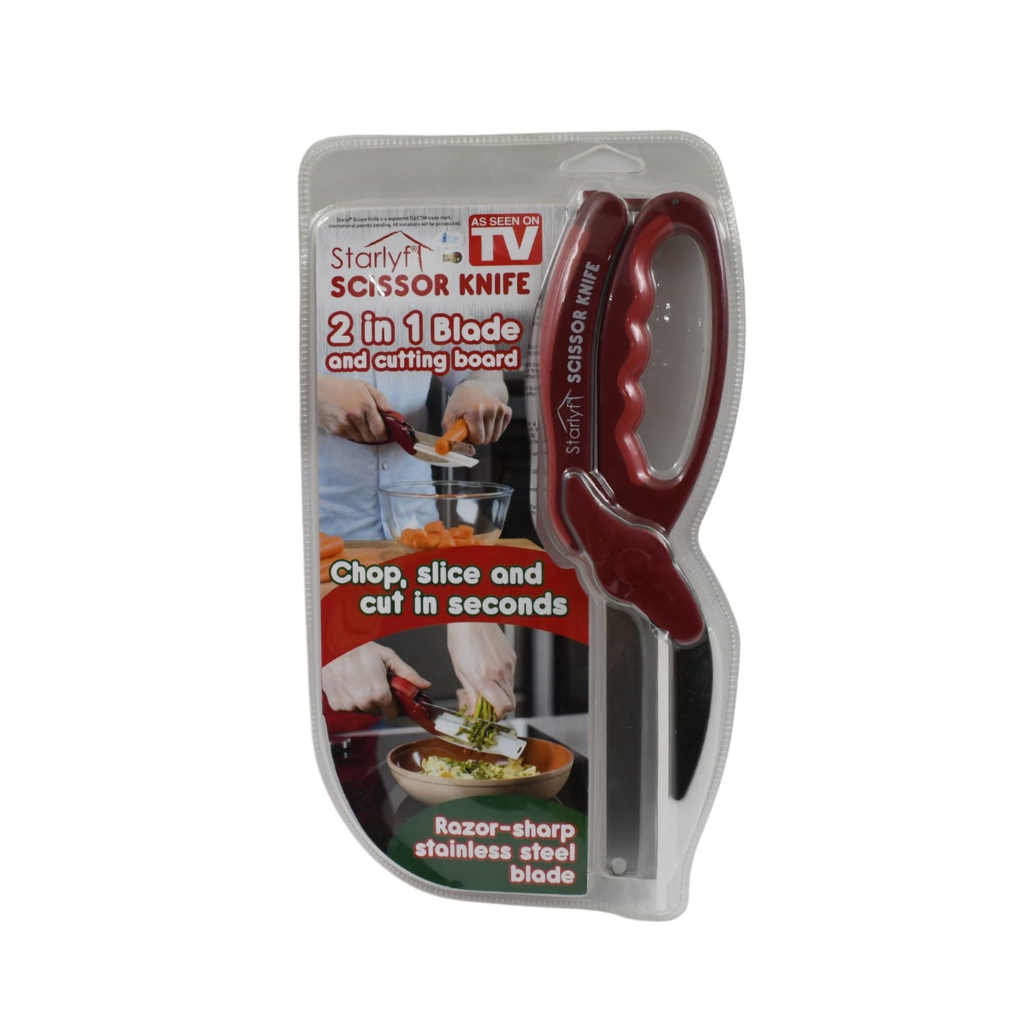 2 In 1 Kitchen Knife Scissor With Spring Locking Hinge And Chopping Board (1 Pc  With Card Packing) - LootFaat