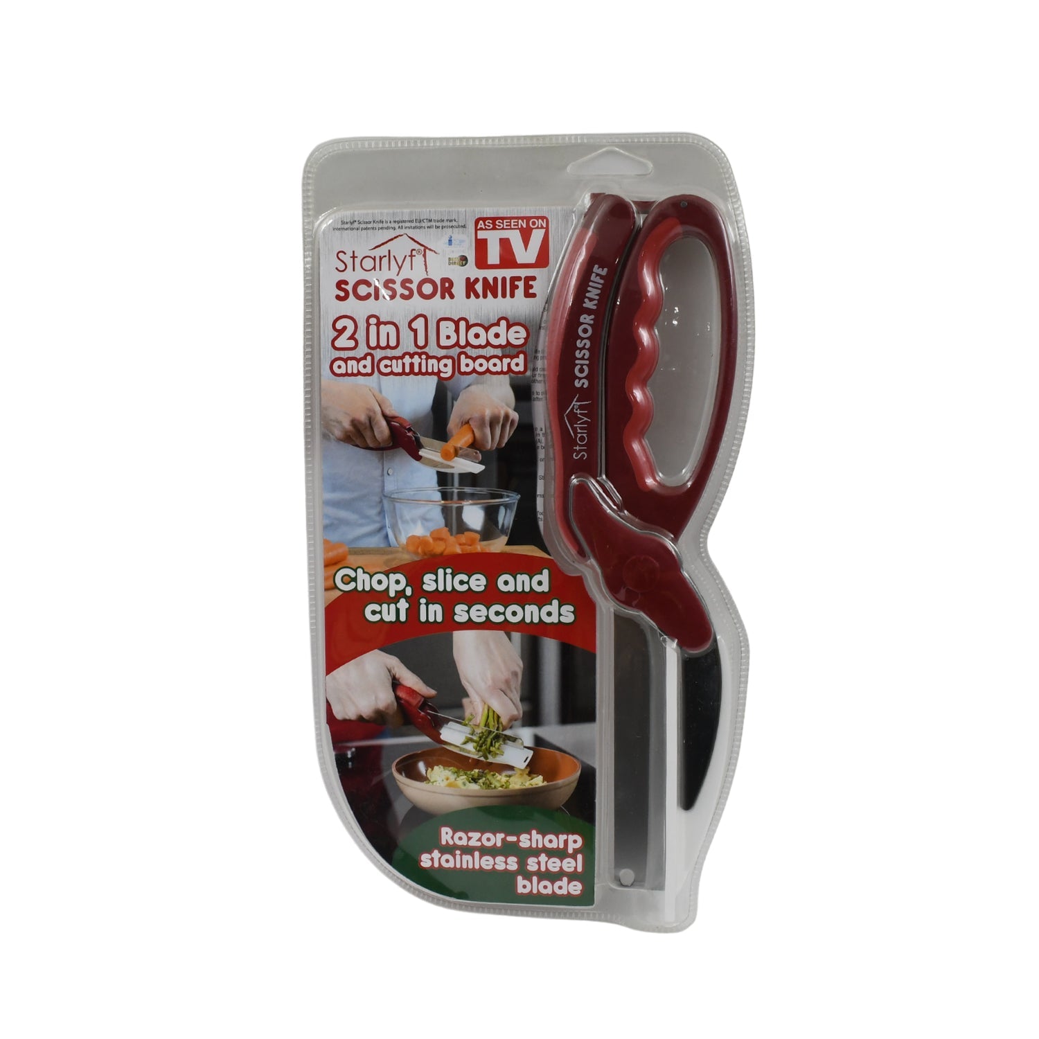 2 In 1 Kitchen Knife Scissor With Spring Locking Hinge And Chopping Board (1 Pc  With Card Packing) - LootFaat