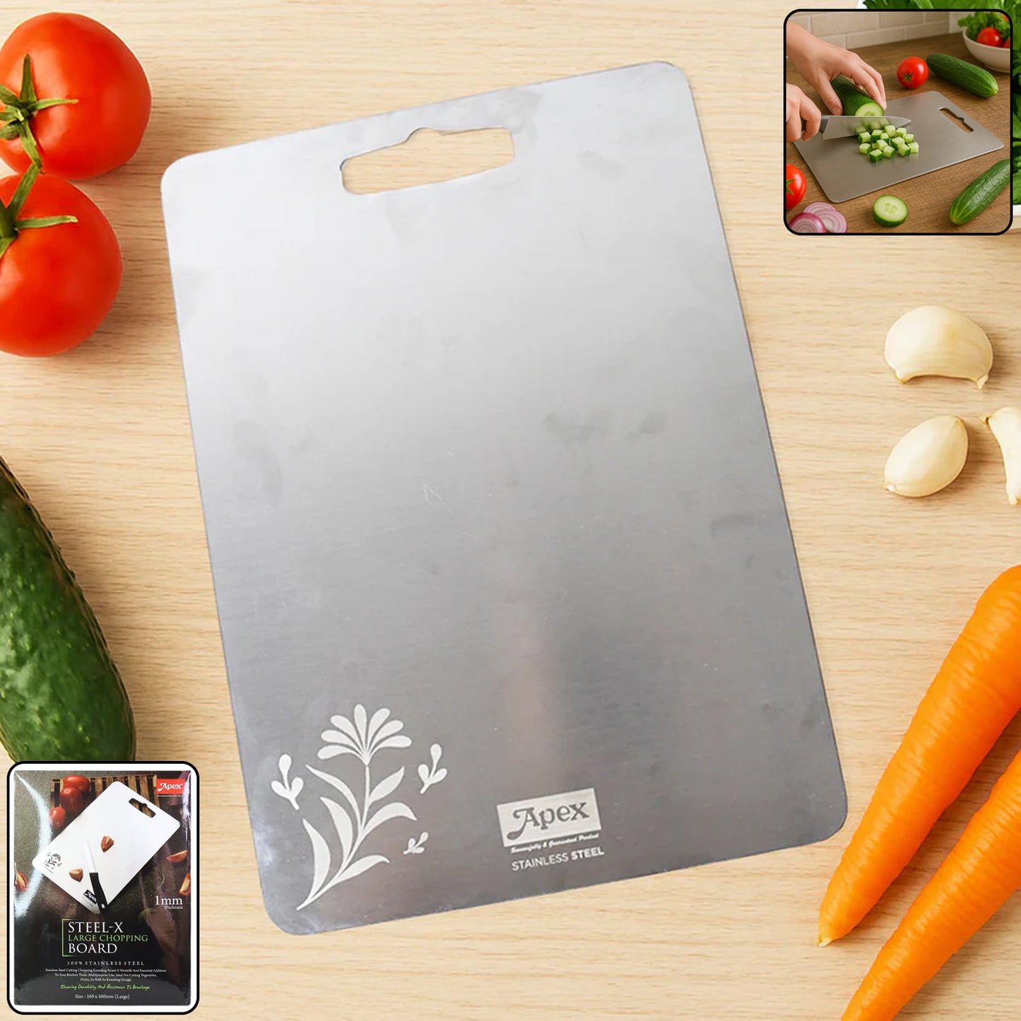 Apex Large Stainless Steel Multipurpose Chopping  Cutting Board (260x360mm  1 Pc)