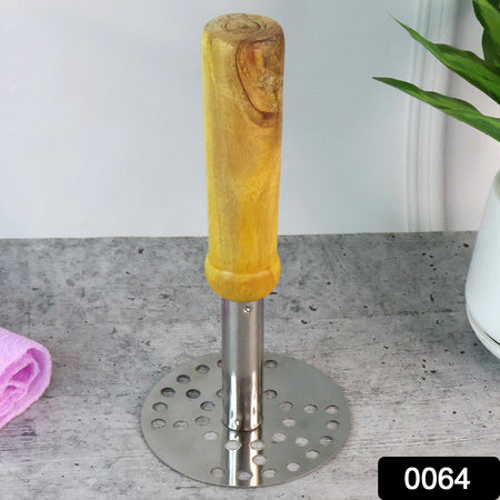 064 Stainless Steel Potato Masher Pav Bhaji Masher With Wooden Handle