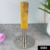 064 Stainless Steel Potato Masher Pav Bhaji Masher With Wooden Handle
