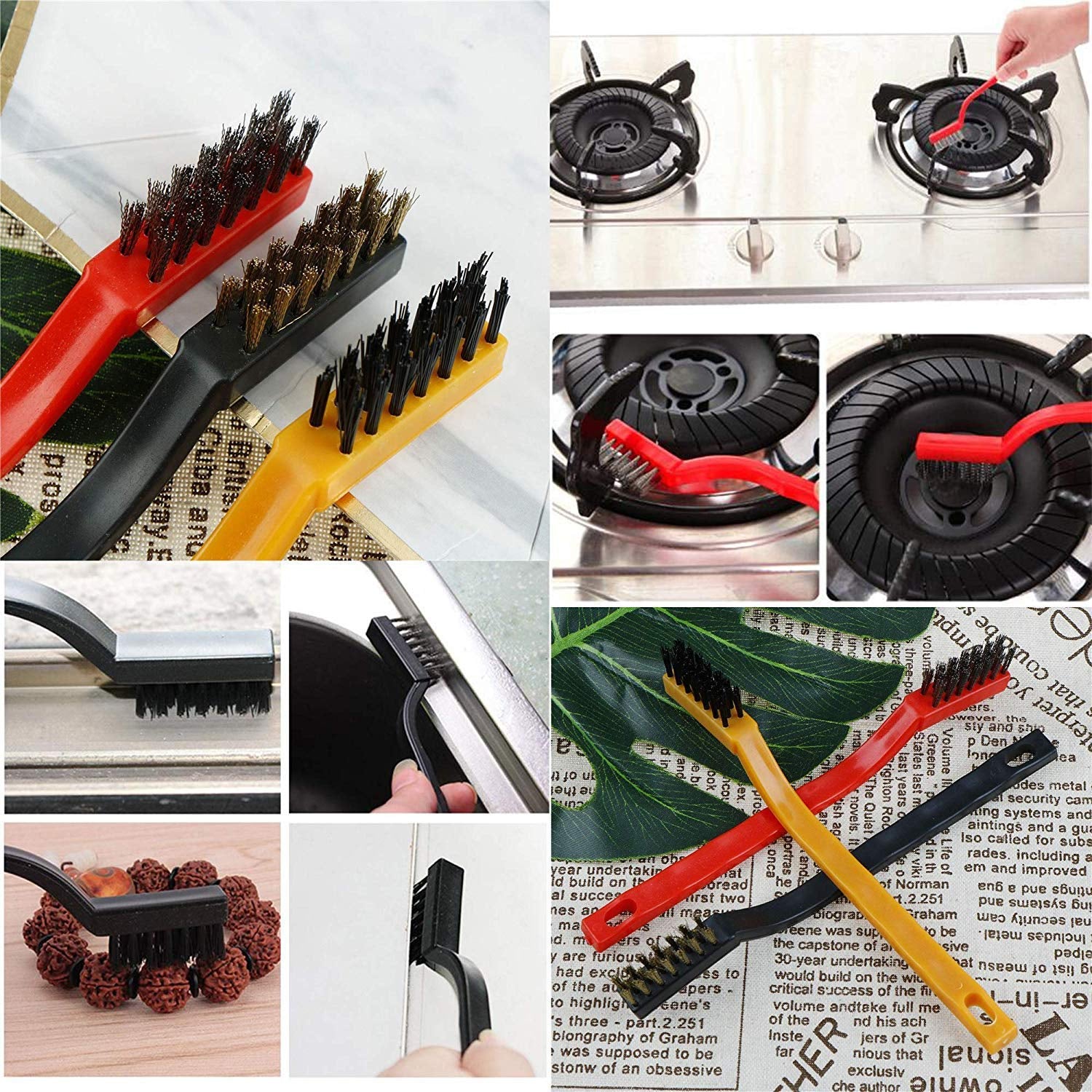 3pc  Mini Wire Brush Set Brass Nylon Stainless Steel Bristles Household Cleaning Brush For Gas Stove Smoke Machine Tool Burner Tiles Tap Rust Removal Welding Slag Dirt  Paint Scrubbing (3 Pcs Set) - LootFaat