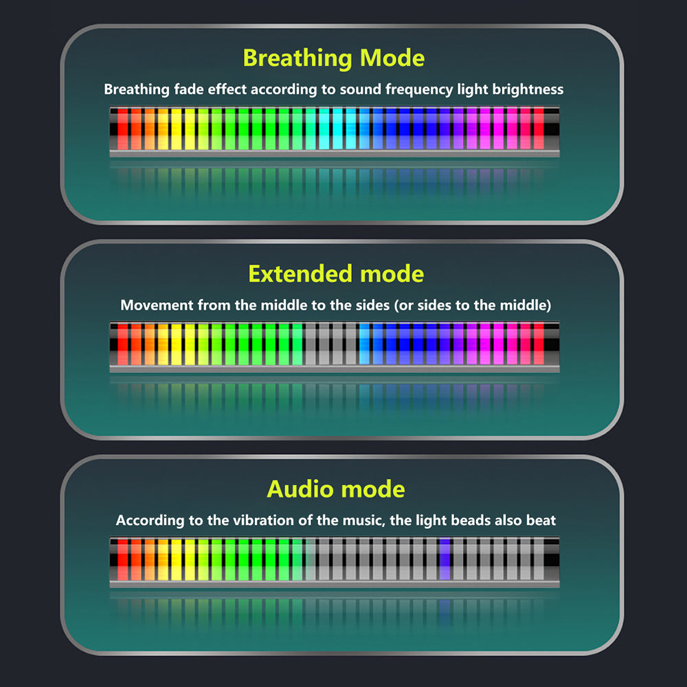 Smart RGB Rhythm Sound Bar – LED Music Ambient Light for Car, Desk & Gaming, 18 Colors, 9 Modes