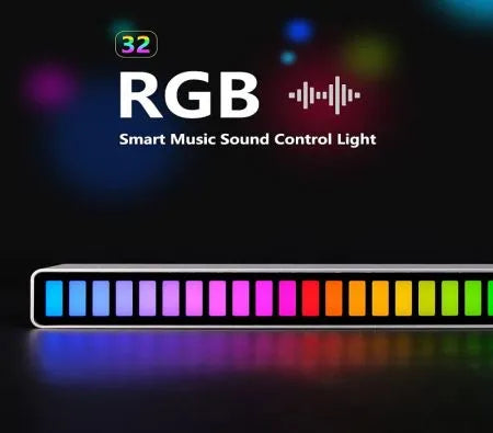 Smart RGB Rhythm Sound Bar – LED Music Ambient Light for Car, Desk & Gaming, 18 Colors, 9 Modes