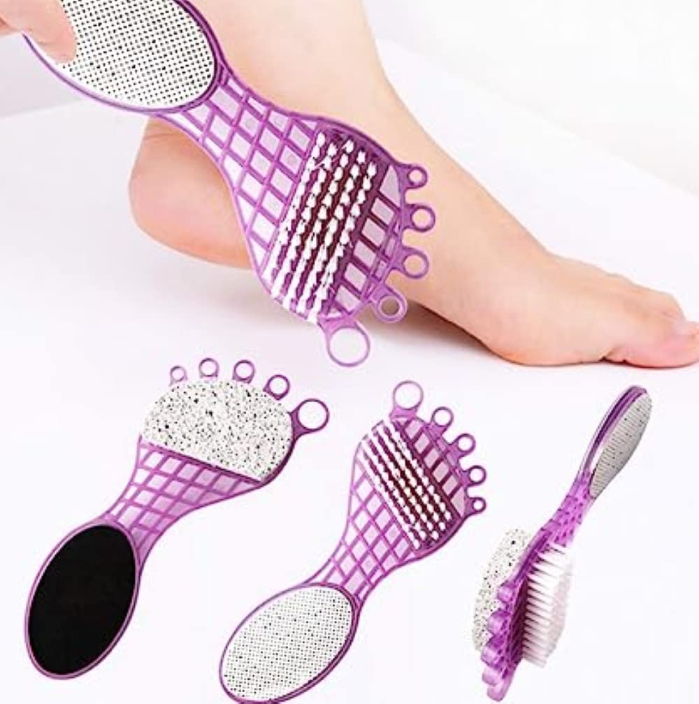 4 In 1 Pedicure Tool For Rough  Dry Feet Dual-sided With Pumice Stone Soft Brush Steel Scrubber  Emery File Softens Hard Foot Corns  Calluses Cleanses  Smoothens Dull Feet - LootFaat