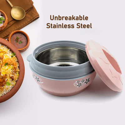High Quality Steel Casserole Box For Food Searving Inner Steel Insulated Casserole Hot Pot Flowers Printed Chapati Box For Roti Kitchen (Approx 4500 Ml) - second image