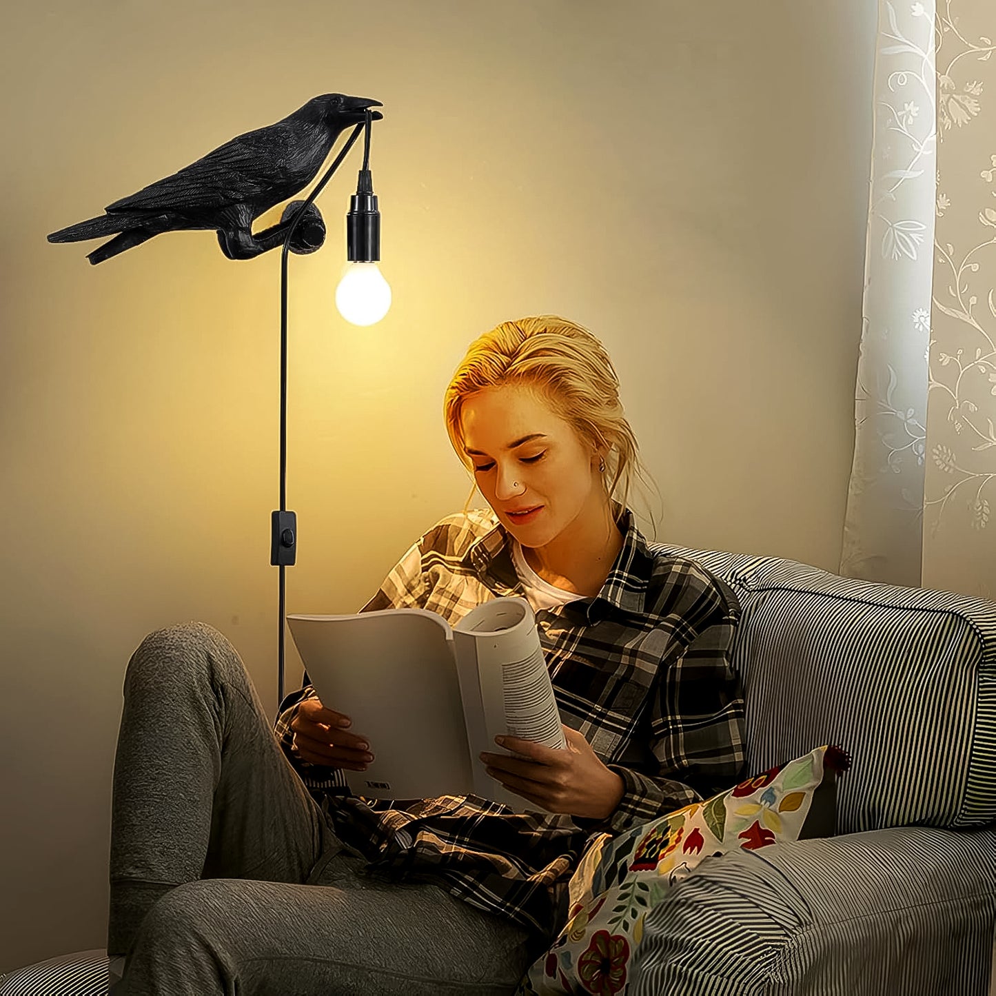 Crow Birds Table Lamps With Vintage Edison Bulb Bird Lamp (1 Set)