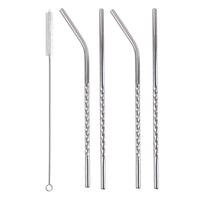 579 Set Of 4 Stainless Steel Straws  Brush (2 Straight Straws 2 Bent Straws 1 Brush)