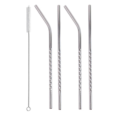 579 Set Of 4 Stainless Steel Straws  Brush (2 Straight Straws 2 Bent Straws 1 Brush)
