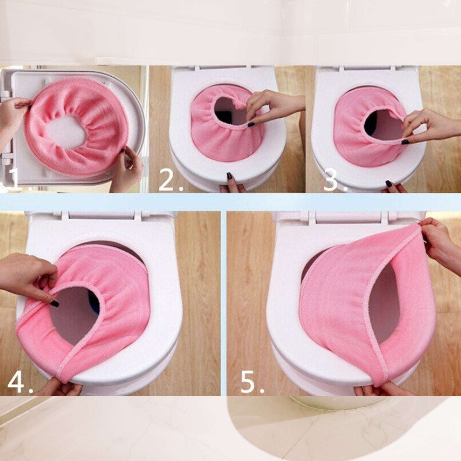 Bathroom Soft Thicker Warmer Stretchable Washable Cloth Toilet Seat Cover Pads (1pc) - LootFaat
