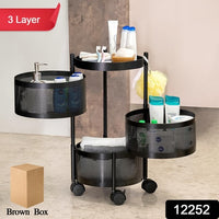 Metal Round High Quality Kitchen Trolley With Wheels (3 Layer  1 Pc) - LootFaat