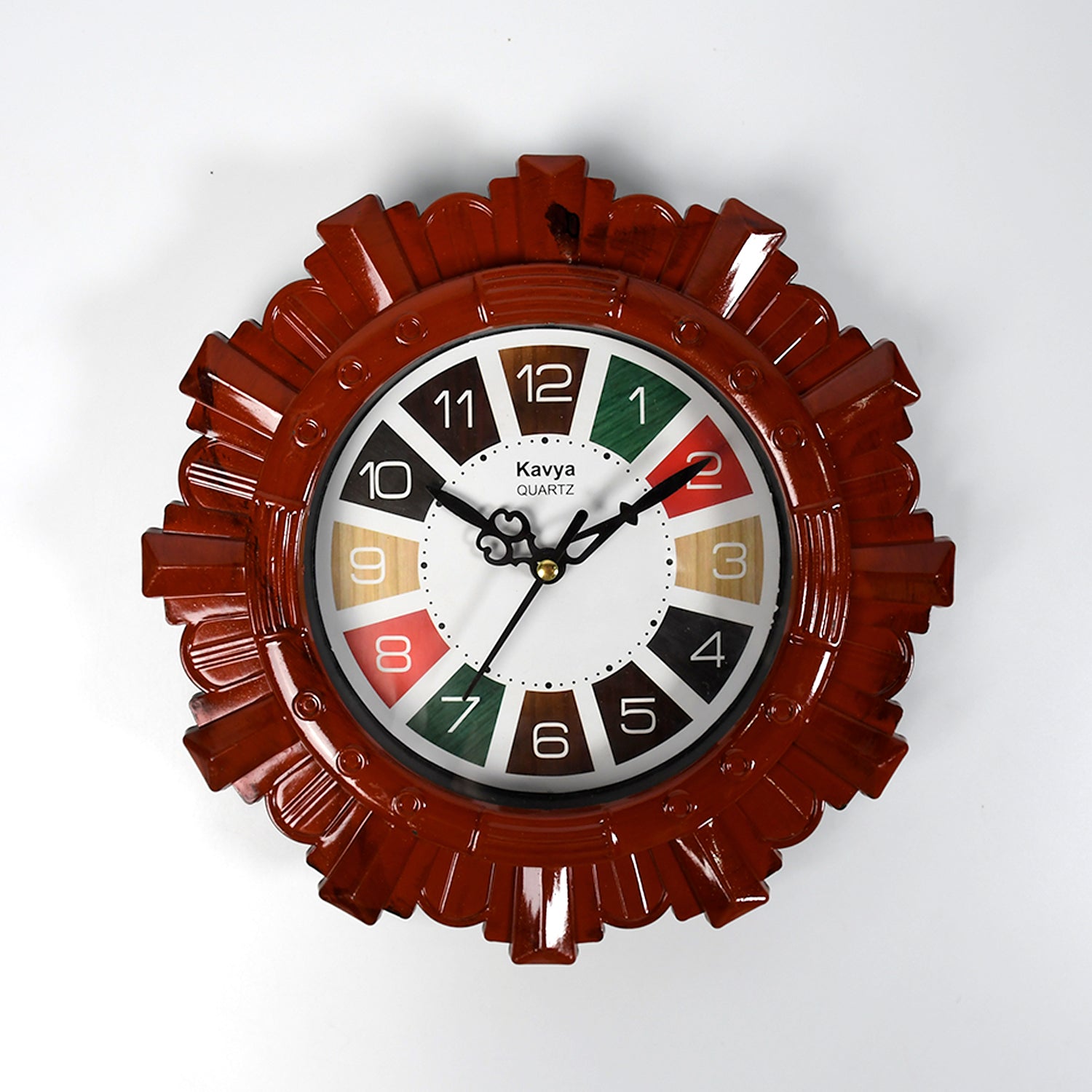 Wooden Look Designer Wall Clock Plastic Decorative Latest Wall Clock Battery Operated Round Easy To Read For Roomhomekitchenbedroomofficeschool - LootFaat