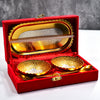 Gold Silver Plated 2 Bowl 2 Spoon Tray Set Brass With Red Velvet Gift Box Serving Dry Fruits Desserts Gift