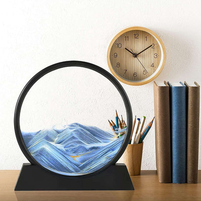 Moving Sand Art Picture Decor 3d Deep Sea Sandscape Liquid Motion Round Glass Frame Display Flowing Sand Relaxing Gift For Kids Adults Painting Artistic Sandscape For Home Office Ornament Desktop Art Bookshelves Decoration (1 Pc )