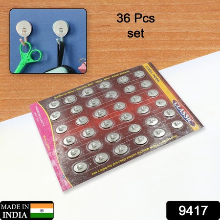 Multipurpose Small Stainless Steel Wall Hanging Hook 36 Pc Self Adhesive Stainless Steel Heavy Duty Wall Hooks For Hanging Clothes Calender Bathroom Tiles Kitchen Key Hange (36 Pc Set) - LootFaat