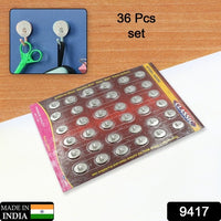 Multipurpose Small Stainless Steel Wall Hanging Hook 36 Pc Self Adhesive Stainless Steel Heavy Duty Wall Hooks For Hanging Clothes Calender Bathroom Tiles Kitchen Key Hange (36 Pc Set) - LootFaat