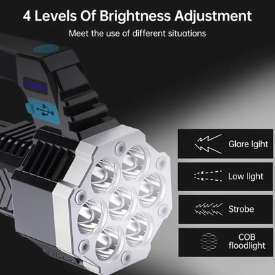 Portable Flashlight  Torch  Cob 7led Hand Light Usb Rechargeable Light With Side Light (1 Pc) - second image
