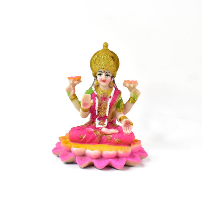 Beautiful Decorative Lakshmi Mata Idol Sitting On Lotus (1 Pc)