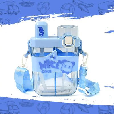 2-in-1 Dual Compartment Water Bottle with Straw & Straps - Multi-Color