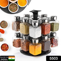 Revolving 16-Jar Spice Rack Organizer - 360° Rotating Condiment Set