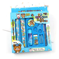 10 Pcs Set Stationary Set Including Pencil Ruler Rubber Pencil Sharpener Glue Ballpoint Pen Scissors Pencil Cover School Office Product Gift - LootFaat