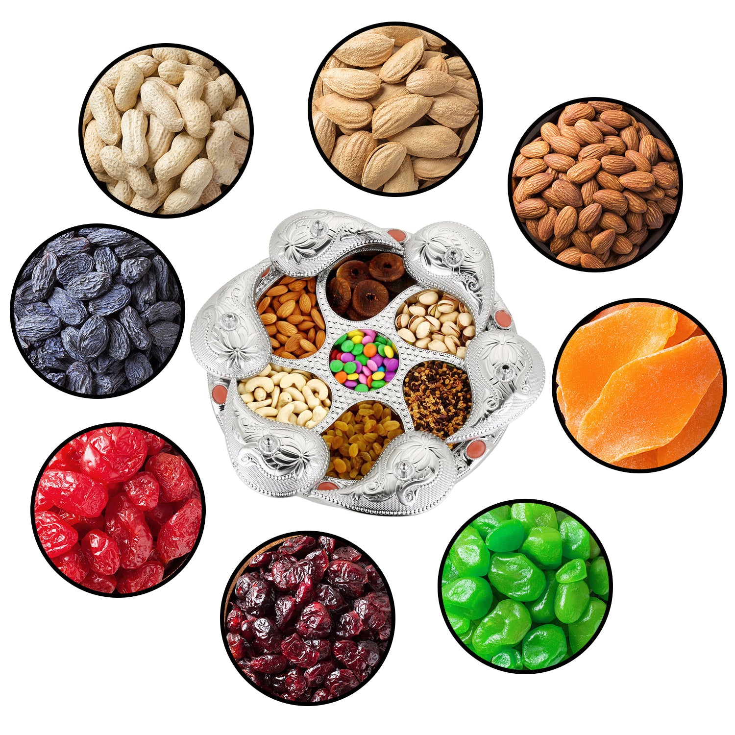 Multipurpose 7 Compartment Dry Fruit Serving Rotating Tray  Candy Chocolate Snacks Storage Box Masala Box - LootFaat